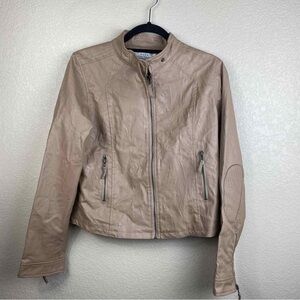 Zara Taupe Beige Leather Moto Jacket - Women's L